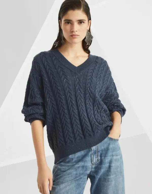 Brunello Cucinelli Dazzling Double Cable-Pullover aus Baumwolle | Damen Strickwaren