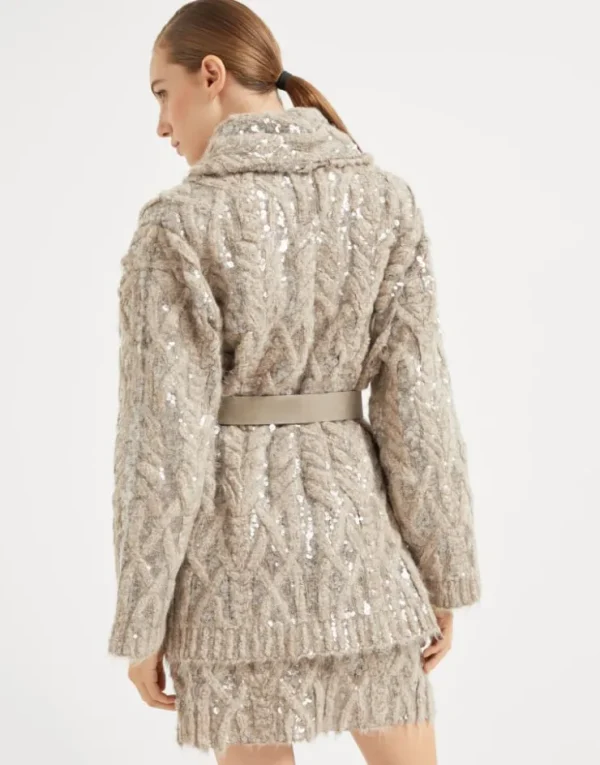 Brunello Cucinelli Dazzling Fern Embroidery-Cardigan aus Alpaka, Mohair und Wolle | Damen Event-dressing | Strickwaren