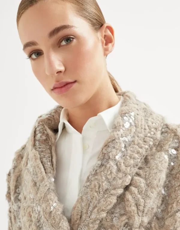 Brunello Cucinelli Dazzling Fern Embroidery-Cardigan aus Alpaka, Mohair und Wolle | Damen Event-dressing | Strickwaren