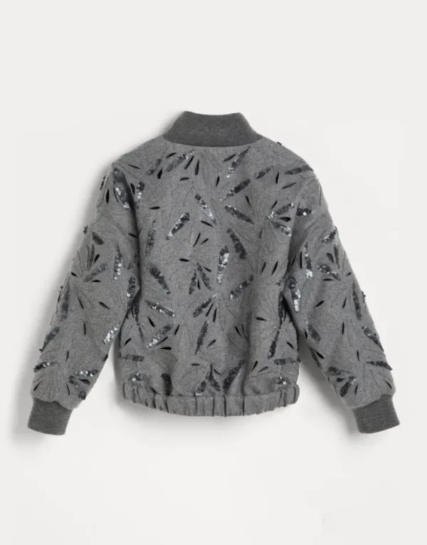 Brunello Cucinelli Dazzling Fern Motif-Sweatshirt aus Techno-Schurwollflanell | Kinder T-shirts & Hemden | Mäntel & Jacken