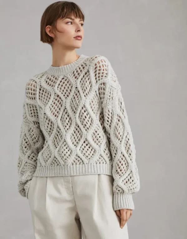 Brunello Cucinelli Dazzling Net & Cable-Pullover aus Federkaschmir | Damen Strickwaren