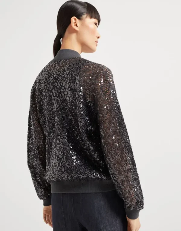 Brunello Cucinelli Dazzling Net Embroidery-Cardigan aus Leinen und Seide | Damen Strickwaren