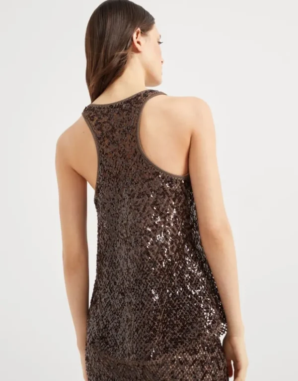 Brunello Cucinelli Dazzling Net Embroidery-Stricktop aus Leinen und Seide | Damen Strickwaren