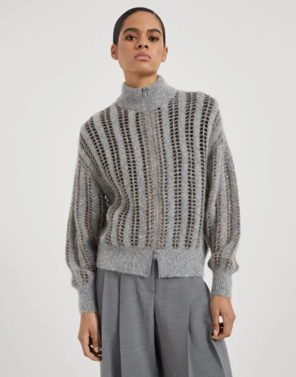 Brunello Cucinelli Dazzling Net-Cardigan in Wolle und Mohair | Damen Strickwaren