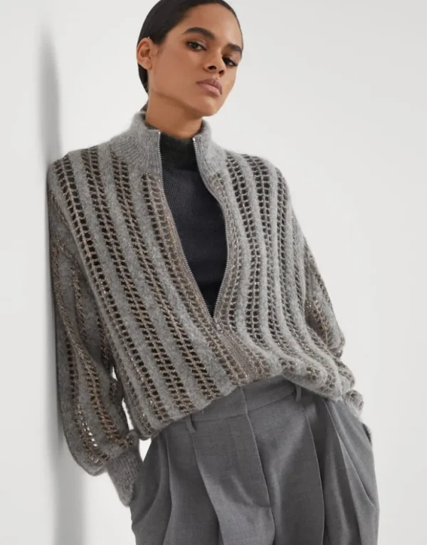 Brunello Cucinelli Dazzling Net-Cardigan in Wolle und Mohair | Damen Strickwaren