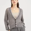 Brunello Cucinelli Dazzling Ribbed Net-Cardigan aus Leinen | Damen Strickwaren