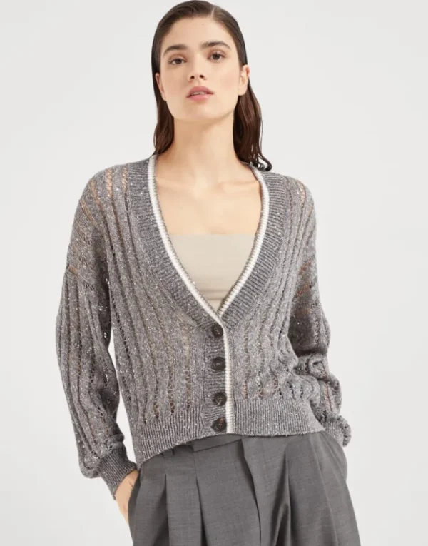 Brunello Cucinelli Dazzling Ribbed Net-Cardigan aus Leinen | Damen Strickwaren