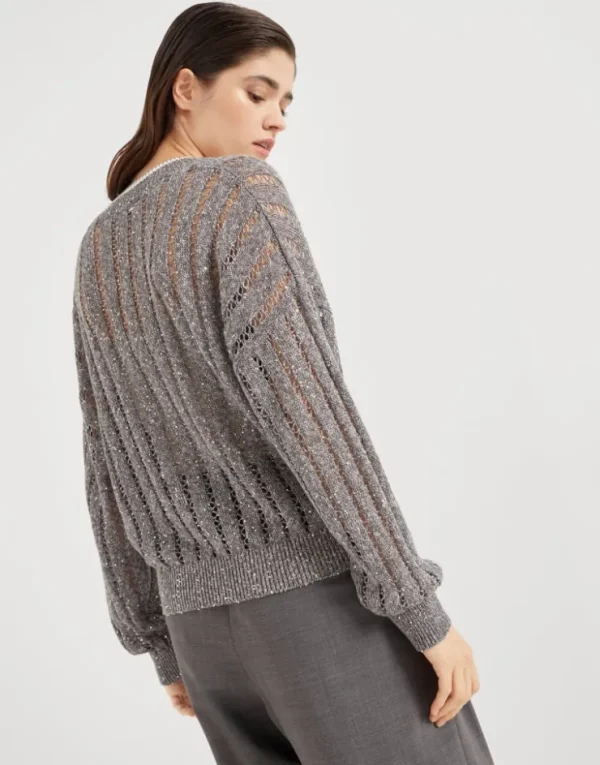 Brunello Cucinelli Dazzling Ribbed Net-Cardigan aus Leinen | Damen Strickwaren