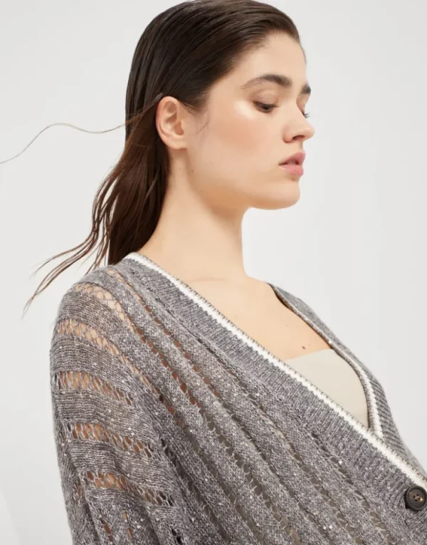 Brunello Cucinelli Dazzling Ribbed Net-Cardigan aus Leinen | Damen Strickwaren