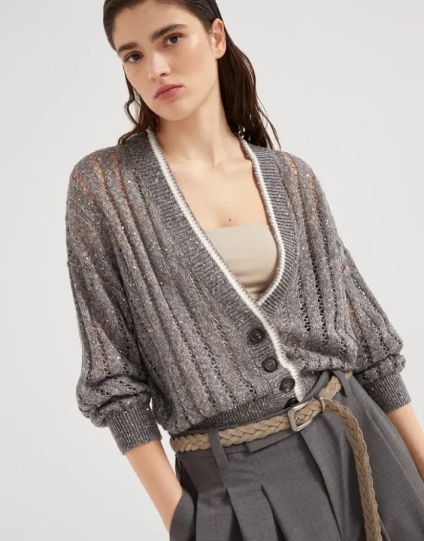 Brunello Cucinelli Dazzling Ribbed Net-Cardigan aus Leinen | Damen Strickwaren