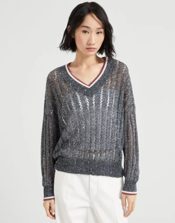 Brunello Cucinelli Dazzling Ribbed Net-Pullover aus Leinen | Damen Strickwaren