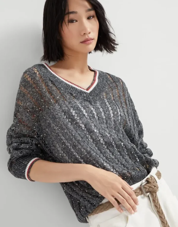 Brunello Cucinelli Dazzling Ribbed Net-Pullover aus Leinen | Damen Strickwaren