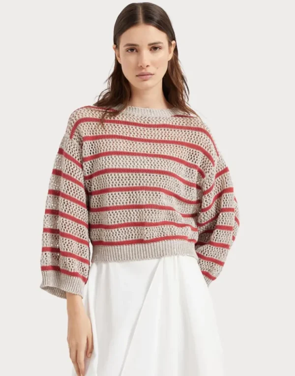 Brunello Cucinelli Dazzling Striped Net-Pullover aus Leinen | Damen Strickwaren