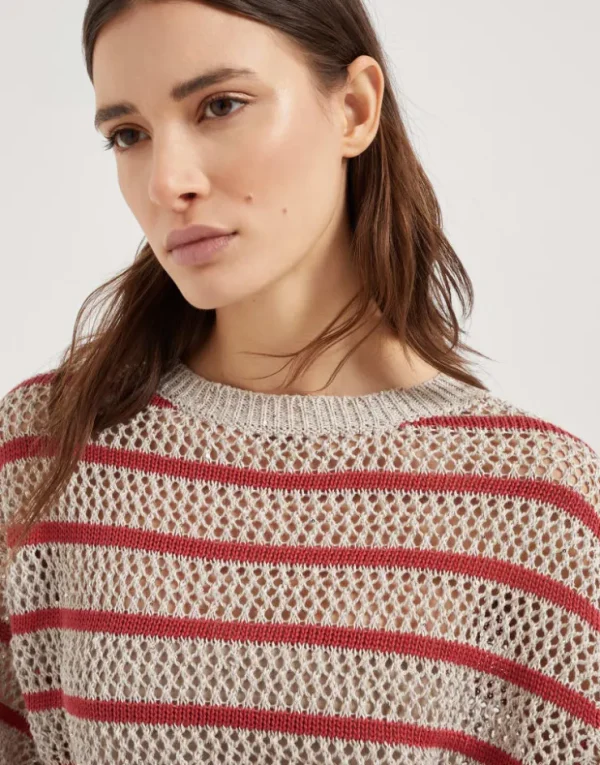 Brunello Cucinelli Dazzling Striped Net-Pullover aus Leinen | Damen Strickwaren