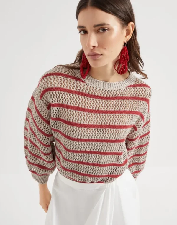 Brunello Cucinelli Dazzling Striped Net-Pullover aus Leinen | Damen Strickwaren