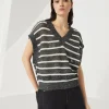 Brunello Cucinelli Dazzling Striped Net-T-Shirt aus Leinenstrick | Damen Strickwaren