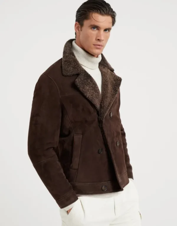 Brunello Cucinelli Eineinhalbreihiger Blouson aus Velours-Shearling | Herren Mäntel & Jacken