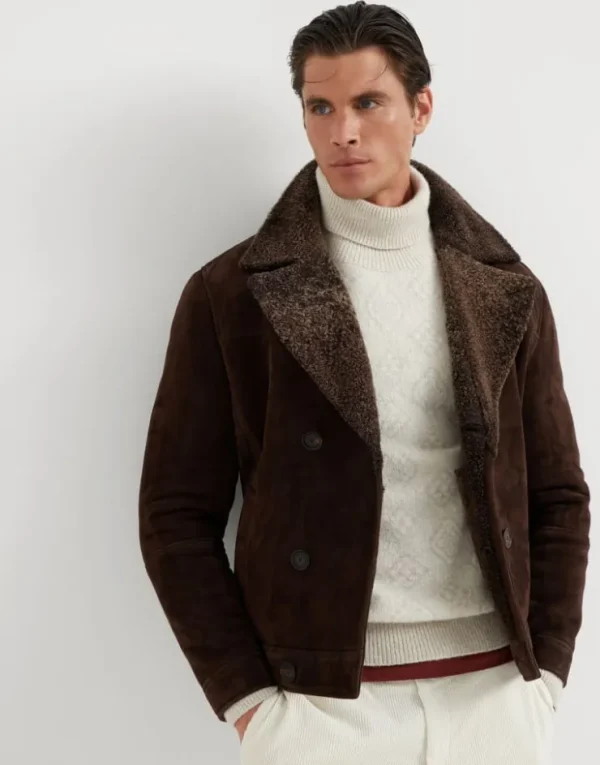 Brunello Cucinelli Eineinhalbreihiger Blouson aus Velours-Shearling | Herren Mäntel & Jacken