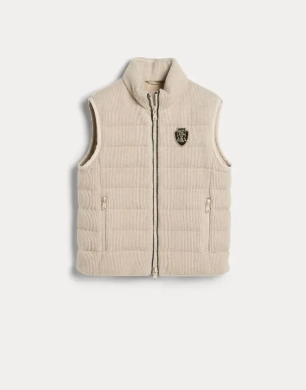 Brunello Cucinelli Equestrian-Daunenweste aus Kaschmir in Patentstrick mit Logo und Monili | Kinder Mäntel & Jacken