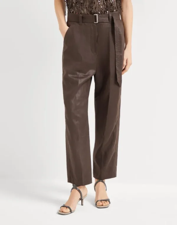 Brunello Cucinelli Ergonomic Chino-Hose aus glänzendem Leinentwill | Damen Hosen