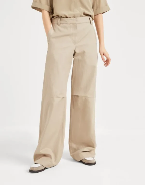 Brunello Cucinelli Ergonomic Loose-Hose aus Baumwollcover und Leinen | Damen Hosen