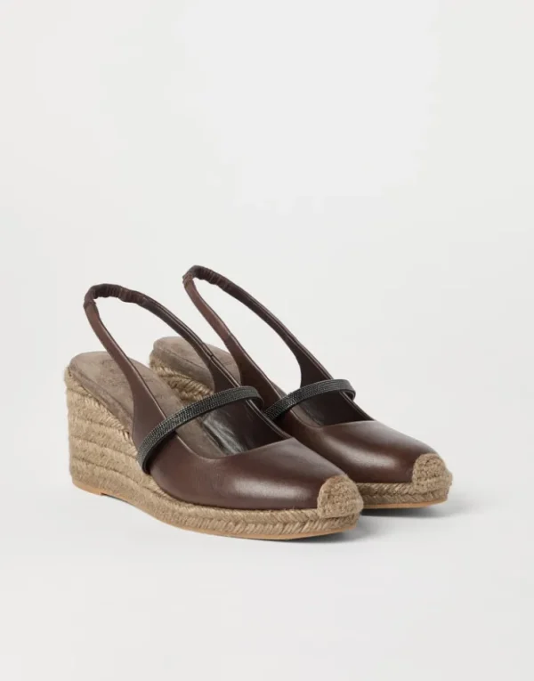 Brunello Cucinelli Espadrilles aus Riding-Kalbsleder mit Keilabsatz und Precious Strap | Damen Schuhe Mit Absätzen