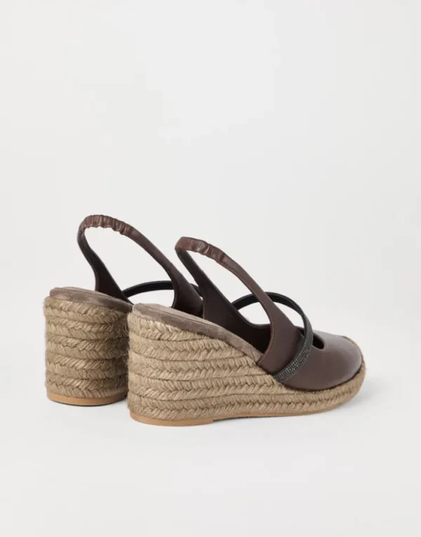 Brunello Cucinelli Espadrilles aus Riding-Kalbsleder mit Keilabsatz und Precious Strap | Damen Schuhe Mit Absätzen