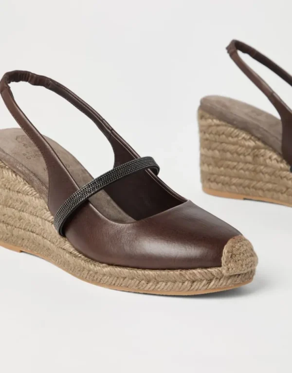 Brunello Cucinelli Espadrilles aus Riding-Kalbsleder mit Keilabsatz und Precious Strap | Damen Schuhe Mit Absätzen