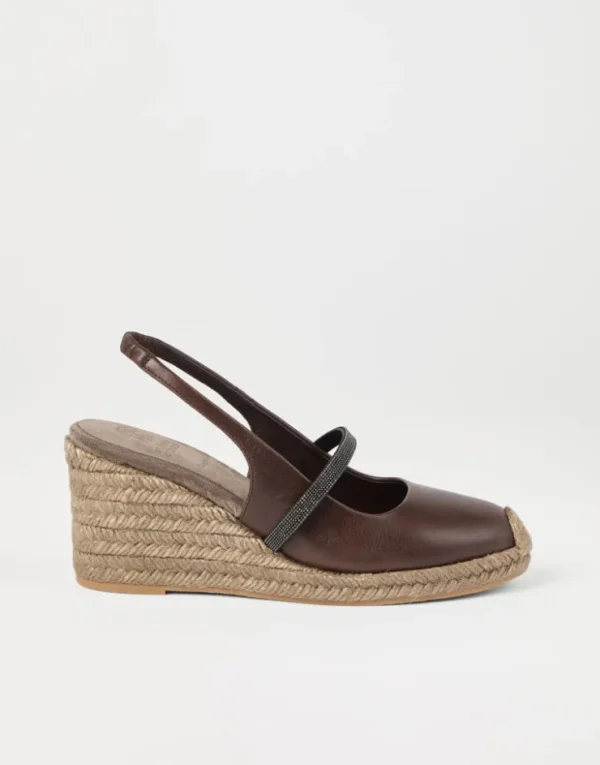 Brunello Cucinelli Espadrilles aus Riding-Kalbsleder mit Keilabsatz und Precious Strap | Damen Schuhe Mit Absätzen