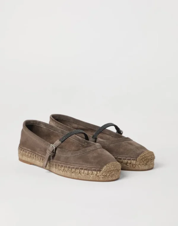 Brunello Cucinelli Espadrilles aus Veloursleder mit Precious Strap | Damen Loafers & Flache Schuhe