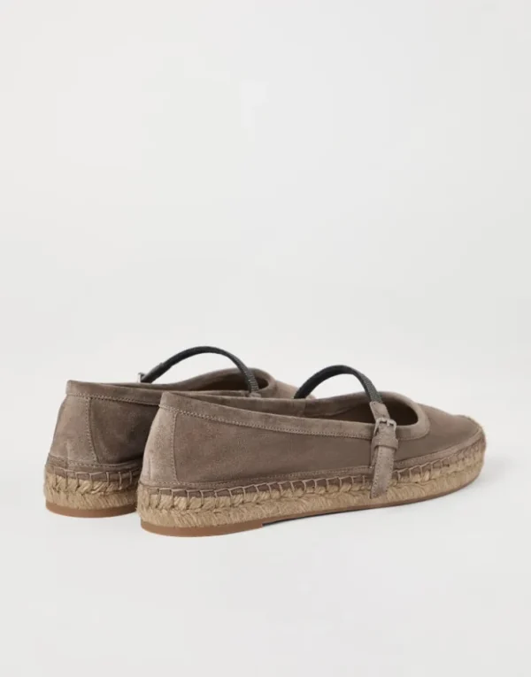 Brunello Cucinelli Espadrilles aus Veloursleder mit Precious Strap | Damen Loafers & Flache Schuhe