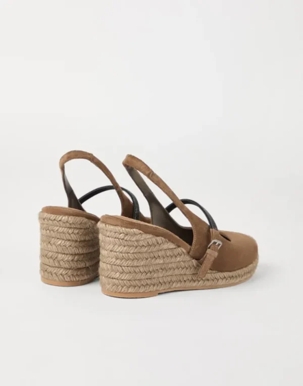 Brunello Cucinelli Espadrilles aus Veloursleder mit Keilabsatz und Precious Strap | Damen Schuhe Mit Absätzen