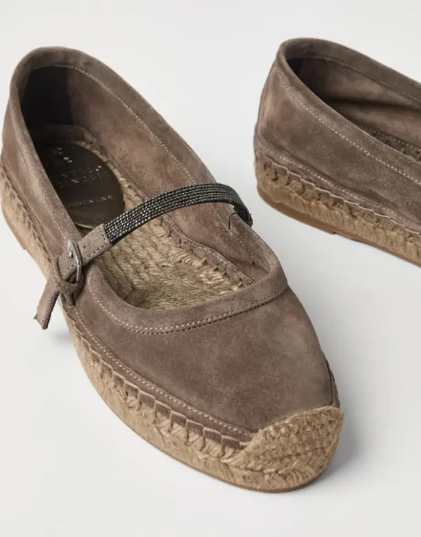 Brunello Cucinelli Espadrilles aus Veloursleder mit Precious Strap | Damen Loafers & Flache Schuhe