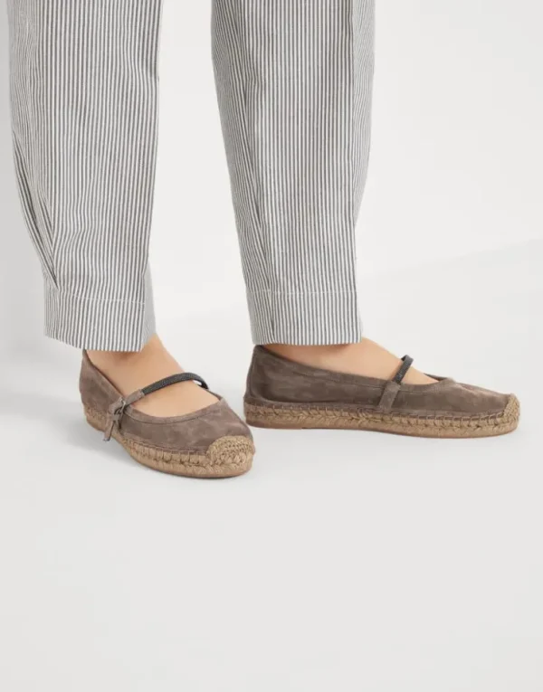 Brunello Cucinelli Espadrilles aus Veloursleder mit Precious Strap | Damen Loafers & Flache Schuhe