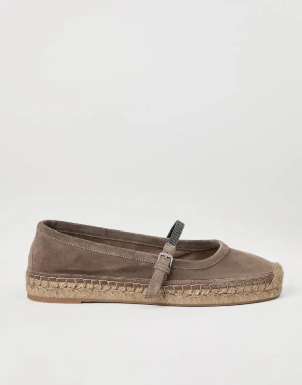 Brunello Cucinelli Espadrilles aus Veloursleder mit Precious Strap | Damen Loafers & Flache Schuhe