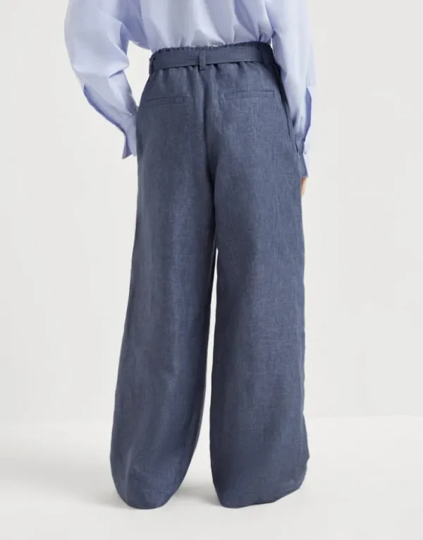 Brunello Cucinelli Explorer Track-Hose aus Leinenstoff in Denimoptik mit Monili | Damen Hosen