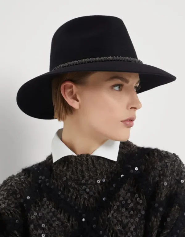 Brunello Cucinelli Fedora aus Filz mit Precious Braided-Band | Damen Hüte