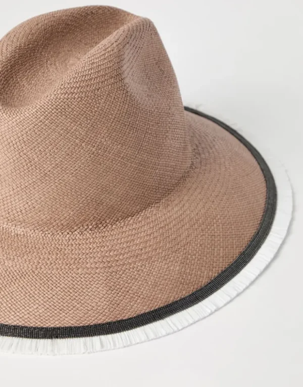 Brunello Cucinelli Fedora aus Stroh mit Precious Raffia Trim | Damen Hüte