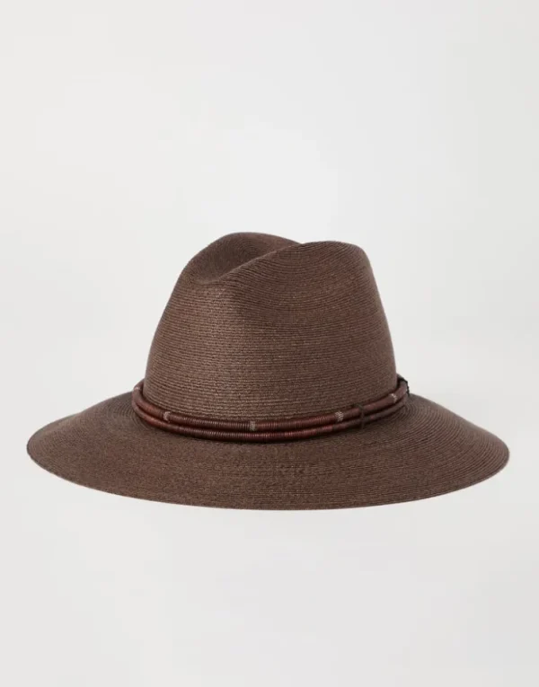 Brunello Cucinelli Fedora aus Techno-Hanf- und Baumwolle mit Hutband aus Leder und Monili | Damen Hüte