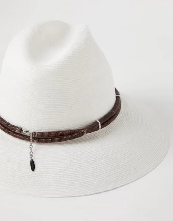 Brunello Cucinelli Fedora aus Techno-Hanf- und Baumwolle mit Hutband aus Leder und Monili | Damen Hüte