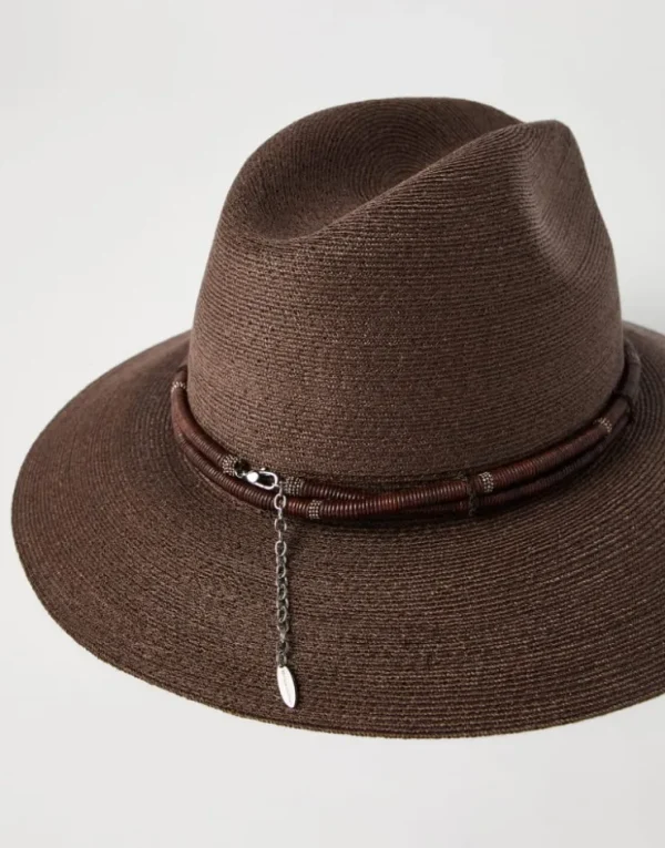 Brunello Cucinelli Fedora aus Techno-Hanf- und Baumwolle mit Hutband aus Leder und Monili | Damen Hüte