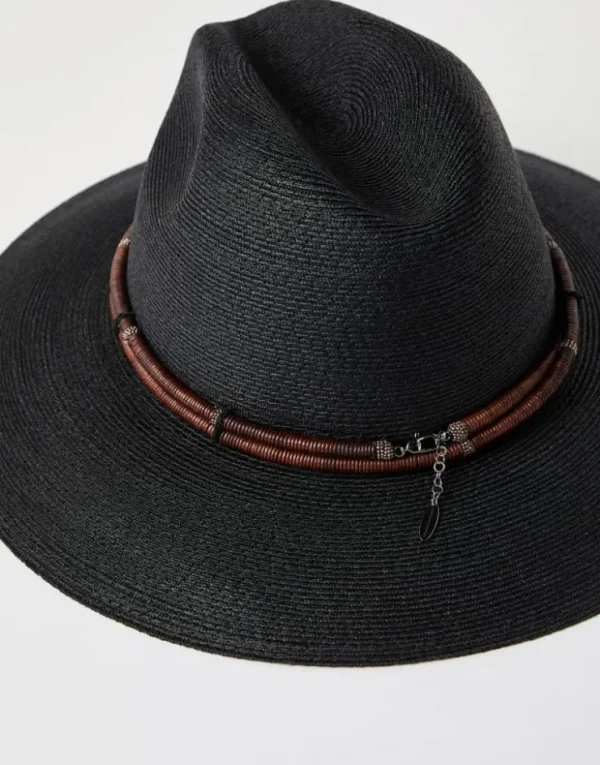 Brunello Cucinelli Fedora aus Techno-Hanf- und Baumwolle mit Hutband aus Leder und Monili | Damen Hüte