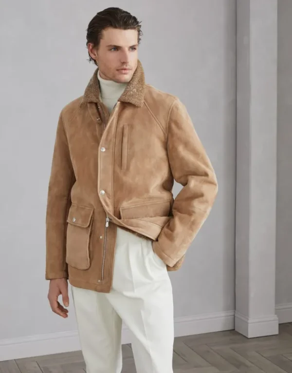 Brunello Cucinelli Fieldjacket aus Velours-Shearling | Herren Mäntel & Jacken