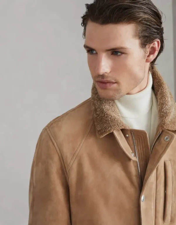 Brunello Cucinelli Fieldjacket aus Velours-Shearling | Herren Mäntel & Jacken