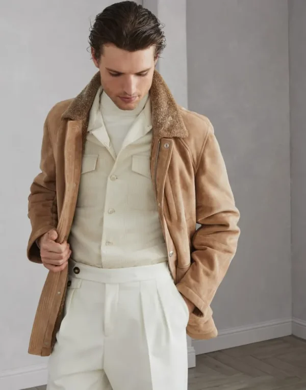 Brunello Cucinelli Fieldjacket aus Velours-Shearling | Herren Mäntel & Jacken