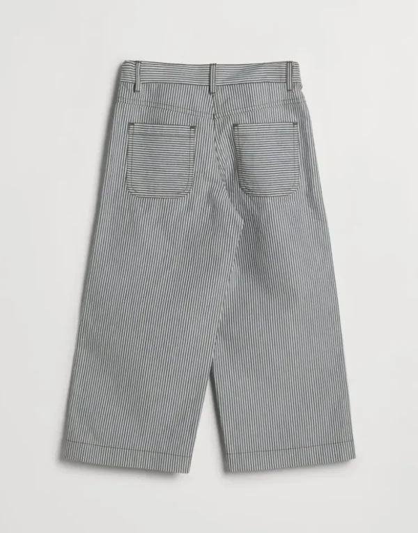 Brunello Cucinelli Five-Pocket-Hose aus gestreiftem Twill in Baumwolle und Leinen mit Monili | Kinder Hosen & Röcke