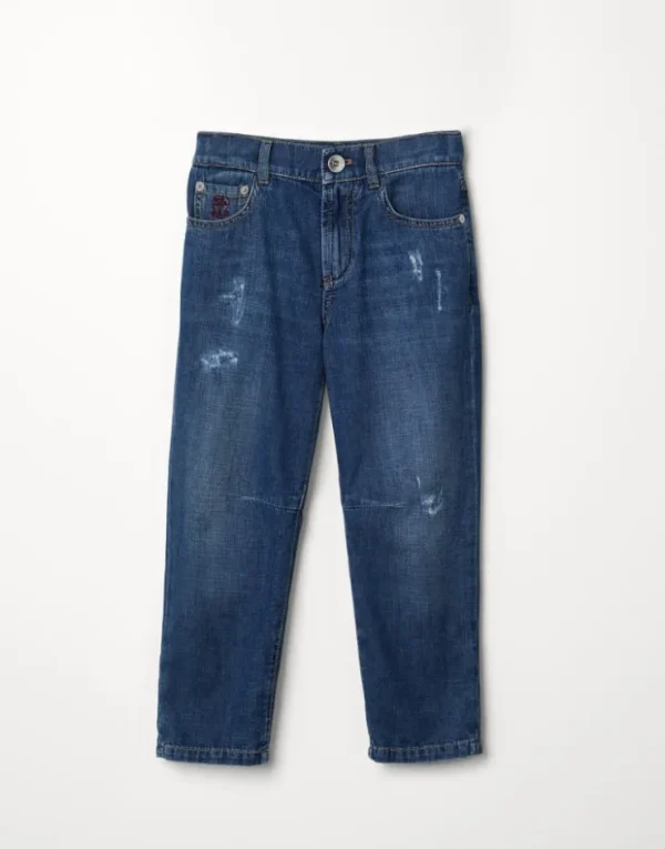 Brunello Cucinelli Five-Pocket-Hose aus leichtem Denim mit Rissen | Kinder Hosen