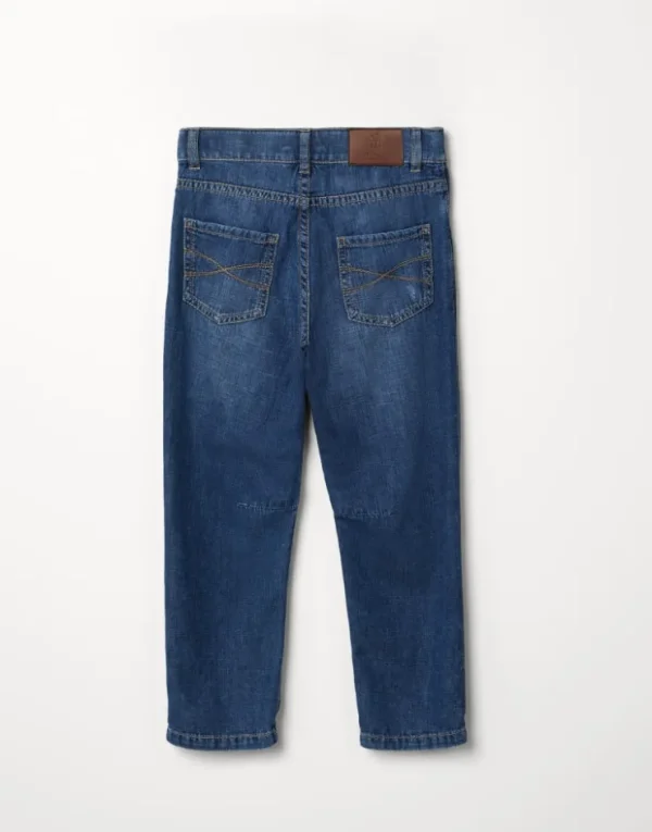 Brunello Cucinelli Five-Pocket-Hose aus leichtem Denim mit Rissen | Kinder Hosen