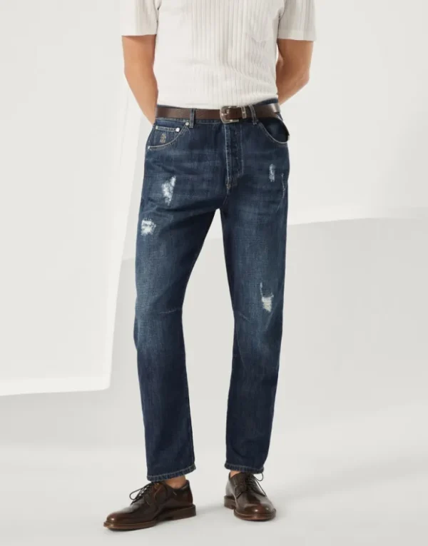 Brunello Cucinelli Five-Pocket-Hose in Leisure Fit aus leichtem Denim mit Rissen | Herren Denim