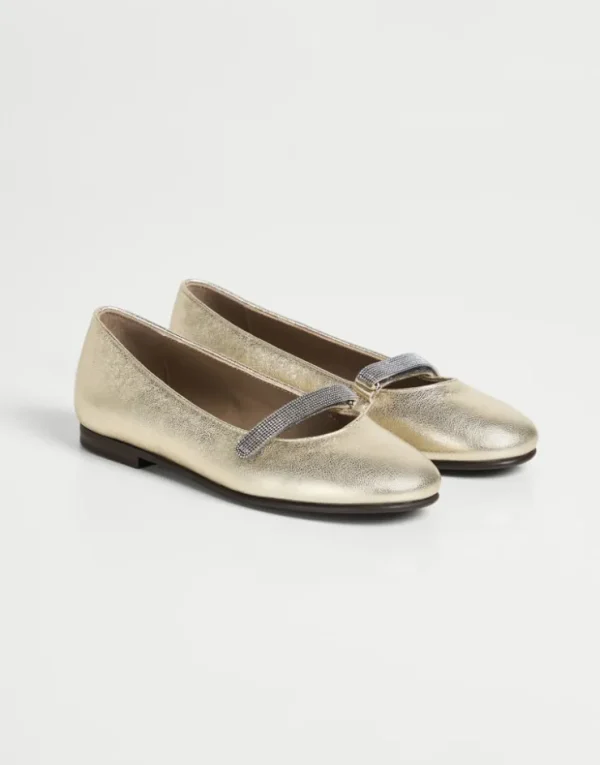 Brunello Cucinelli Flats aus Lamé-Kalbsleder mit Monili | Kinder Schuhe